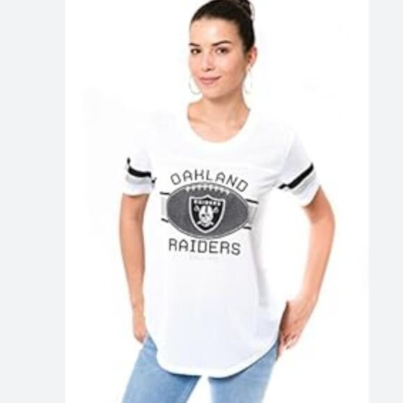 NWOT NFL Oakland Raiders Women's Soft Mesh Jersey Varsity Tee Shirt Size L - Picture 1 of 7